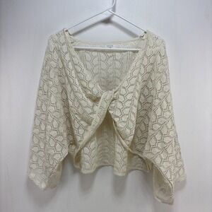 Women's White Open Knit Twist Front  Cropped Sweater Shrug Size M/L Boho Beach